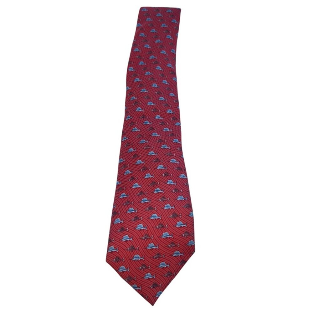 Vineyard Vines Swordfish fish skeleton 100% silk coral Summer mens tie